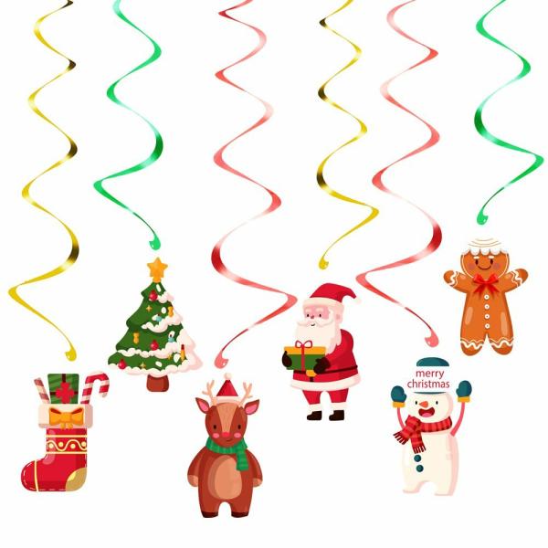 Christmas Gingerbread Man Foil Hanging Spiral Swirls 6Pk  |   Swirls