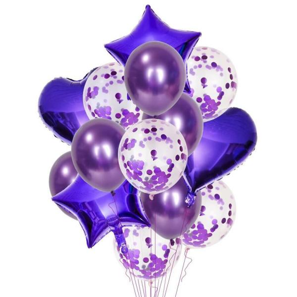 Chrome Purple Star Heart Balloon Bouquet 14Pk  |   Balloon Bouquets