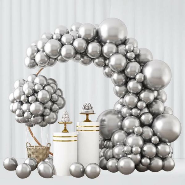 Chrome Silver Latex Balloon Garland Diy Kit 129Pcs  |   Balloon Garlands