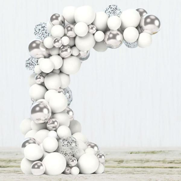 Chrome Silver & White Latex Balloon Garland Kit 100Pcs  |   Balloon Garlands