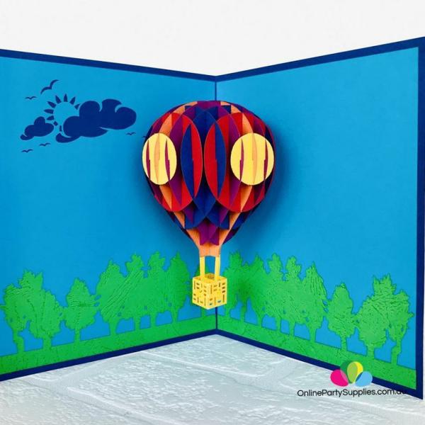 Colourful Hot Air Balloon 3D Card – Blue Cover  |   Housewarming