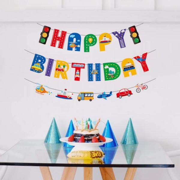 Colourful Transportation Vehicle Happy Birthday Paper Bunting  |   Party Banners