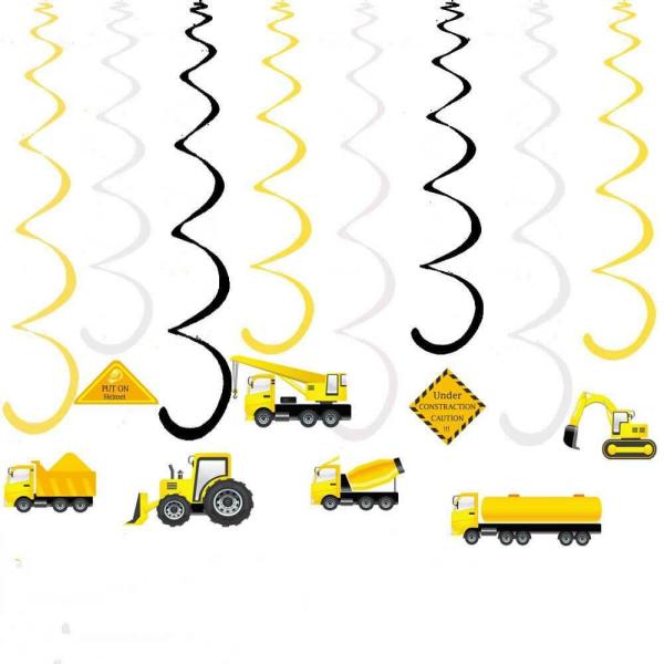 Construction Vehicle Party Hanging Swirl Decorations  |   Swirls