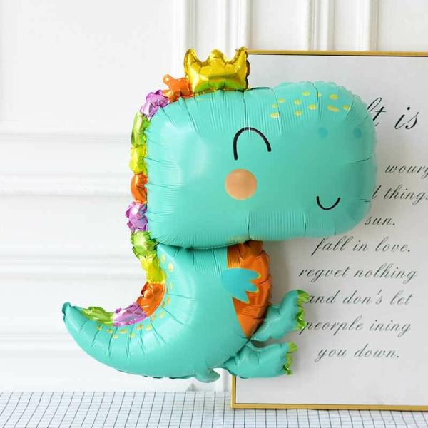 Cute Blue Cartoon Dinosaur Wearing Crown Foil Balloon  |   Shaped Balloons