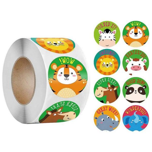 Cute Cartoon Animal Head Reward Stickers For Kids 50Pk  |   Party Favours