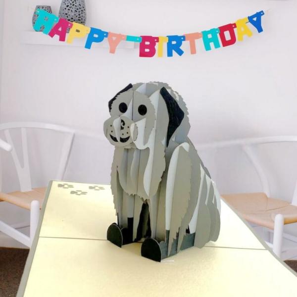 Cute Sitting Puppy Dog 3D Pop Up Card – Grey  |   Animals