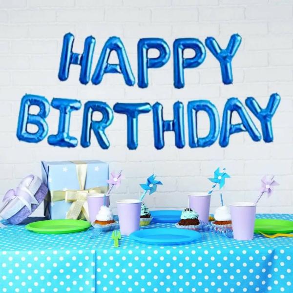 Dark Blue Happy Birthday Foil Balloon Banner  |   Party Banners