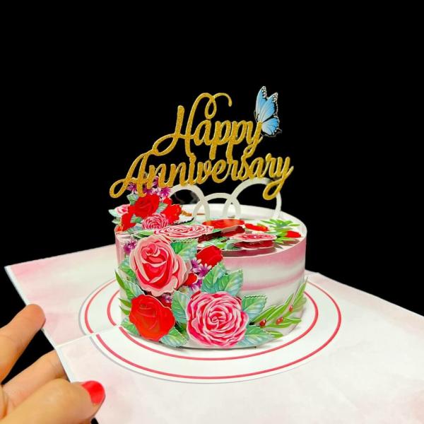 Delux Embossed Floral Happy Anniversary Cake Pop Card  |   Anniversary