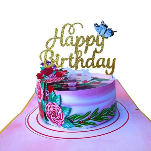 Delux Embossed Floral Happy Birthday Cake Pop Card  |   Pop Up Cards