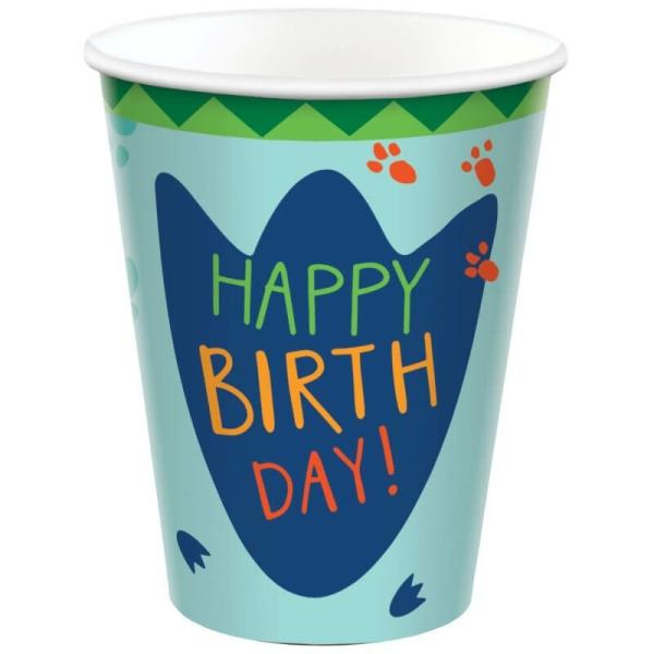 Dino-Mite Happy Birthday Dinosaur Party Paper Cup 266Ml 8Pk  |   Party Cups