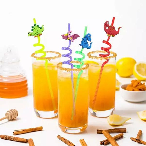 Dinosaur Swirly Plastic Straws 4Pk  |   Drinking Straws