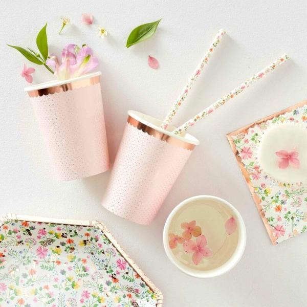 Ditsy Floral Polka Dot Rose Gold Paper Cups 8Pk  |   Party Cups