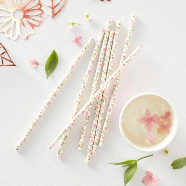 Ditsy Floral Polka Paper Straws  |   Drinking Straws