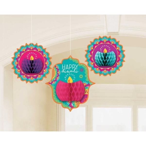 Diwali Honeycomb Hanging Decorations 3Pk  |   Honeycomb Balls