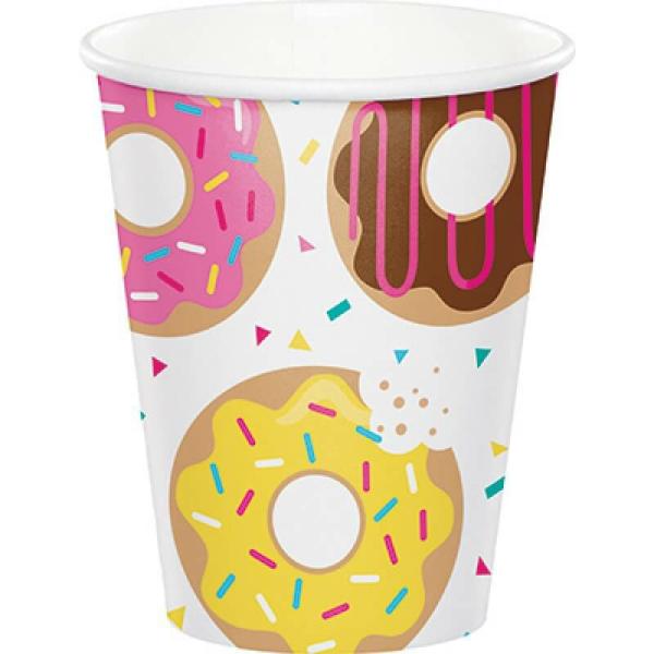 Donut Time Paper Cups 266Ml 8Pk  |   Party Cups