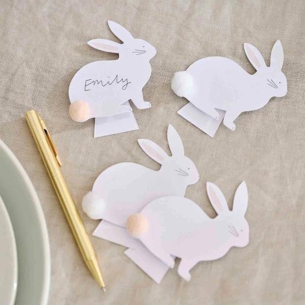 Easter Bunny Place Cards With Pom Pom Tails 6Pk  |   Place Cards