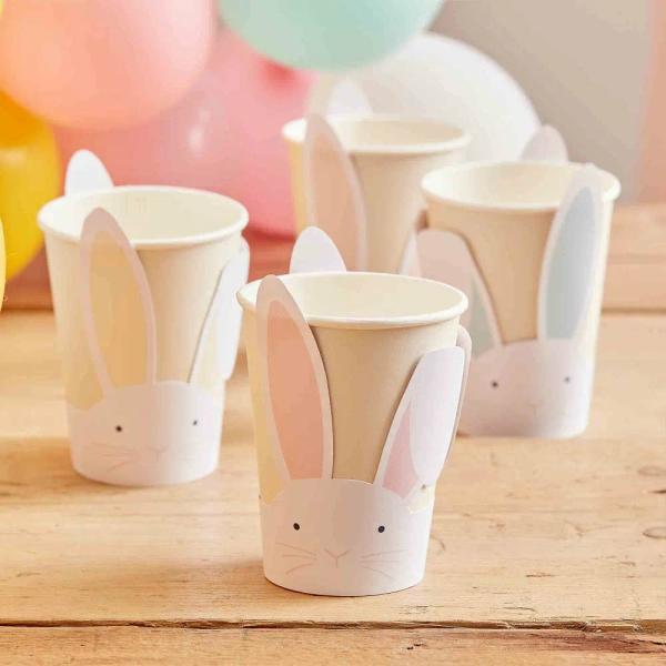 Eggciting Pastel Easter Bunny Paper Cups 8Pk  |   Party Cups