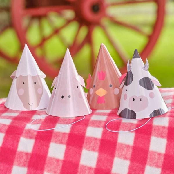 Farm Animals Party Hats 8Pk  |   Party Hats