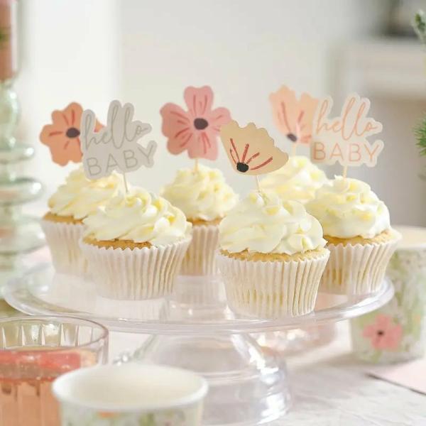 Floral Baby Shower Cupcake Toppers 12Pk  |   Cupcake Picks