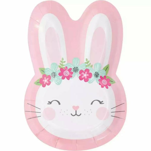 Floral Bunny Rabbit Shaped Paper Plates 8Pk  |   Party Plates