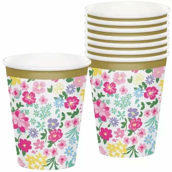 Floral Tea Party Paper Cups 266Ml 8Pk  |   Party Cups