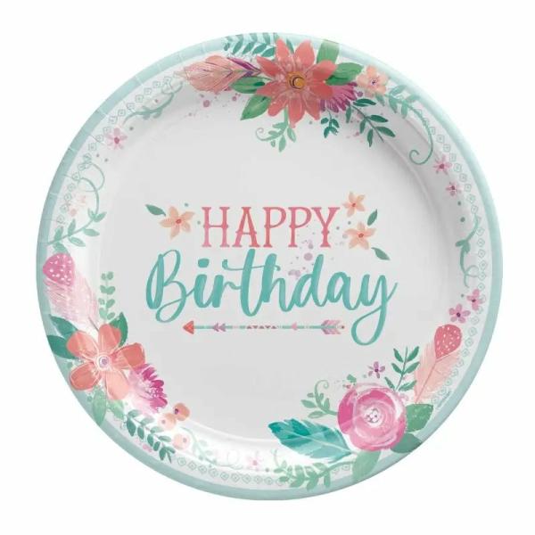 Free Spirit Happy Birthday Paper Plates 23Cm 8Pk  |   Party Plates