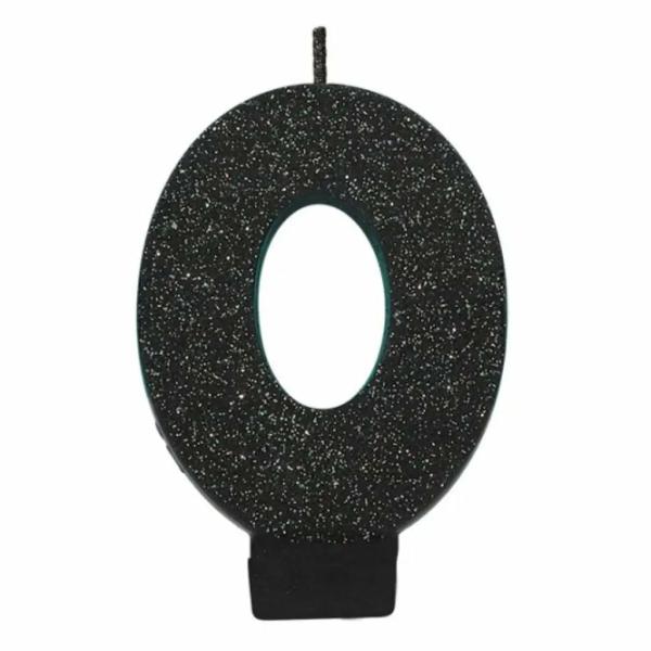 Glitter Black Numeral Candle – Number 0  |   Candles