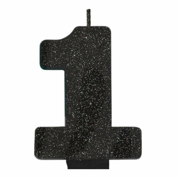 Glitter Black Numeral Candle – Number 1  |   Candles