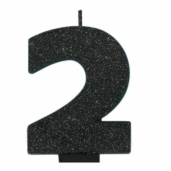 Glitter Black Numeral Candle – Number 2  |   Candles