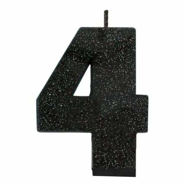 Glitter Black Numeral Candle – Number 4  |   Candles