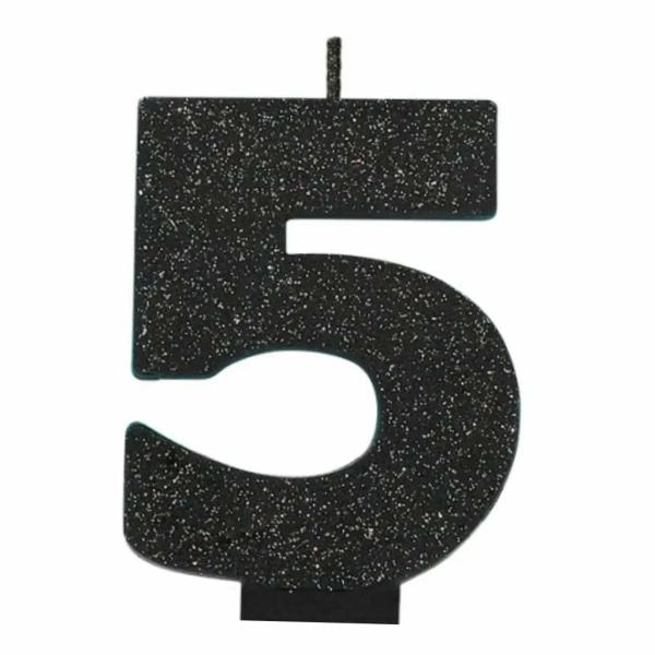 Glitter Black Numeral Candle – Number 5  |   Candles