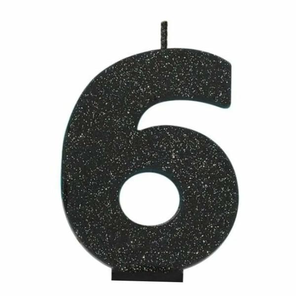 Glitter Black Numeral Candle – Number 6  |   Candles