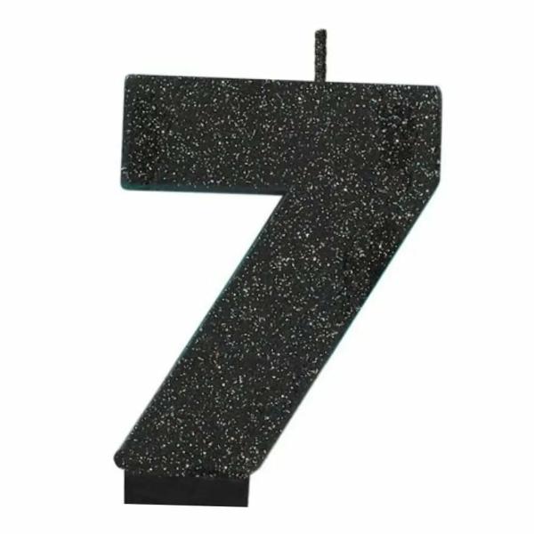 Glitter Black Numeral Candle – Number 7  |   Candles