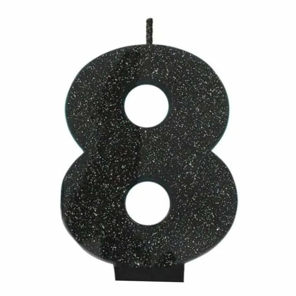 Glitter Black Numeral Candle – Number 8  |   Candles