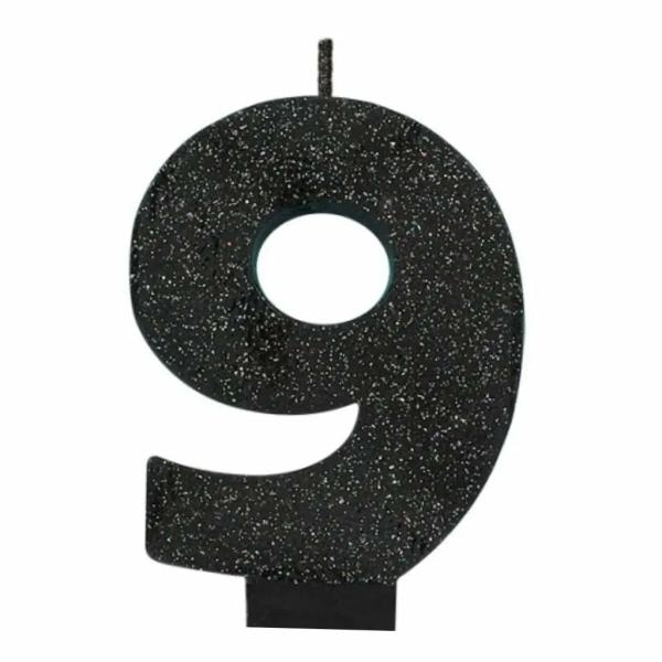 Glitter Black Numeral Candle – Number 9  |   Candles