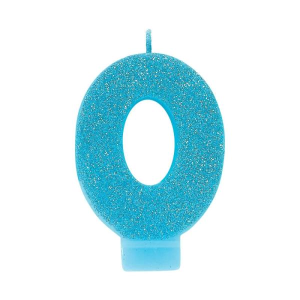 Glitter Blue Number 0 Candle  |   Candles