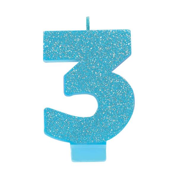 Glitter Blue Number 3 Candle  |   Candles