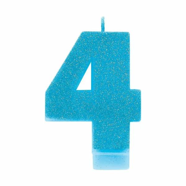 Glitter Blue Number 4 Candle  |   Candles