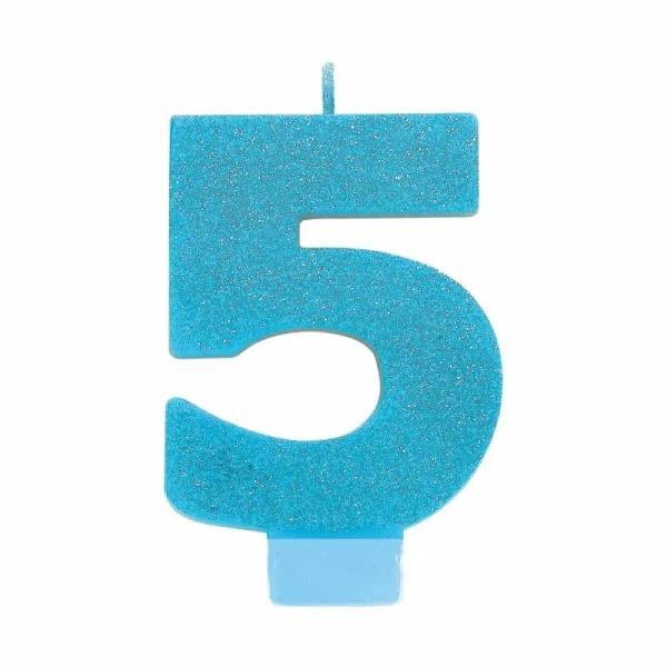 Glitter Blue Number 5 Candle  |   Candles