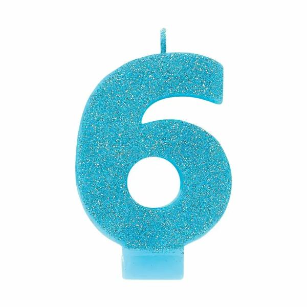 Glitter Blue Number 6 Candle  |   Candles