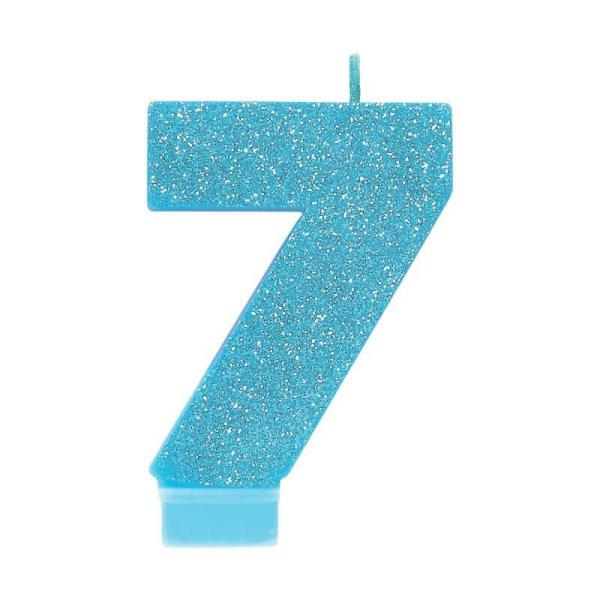 Glitter Blue Number 7 Candle  |   Candles