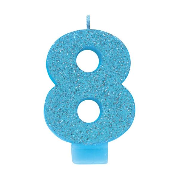 Glitter Blue Number 8 Candle  |   Candles