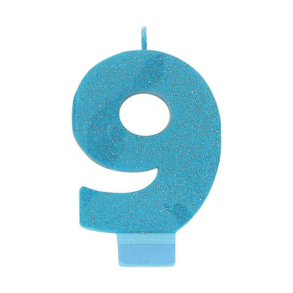 Glitter Blue Number 9 Candle  |   Candles