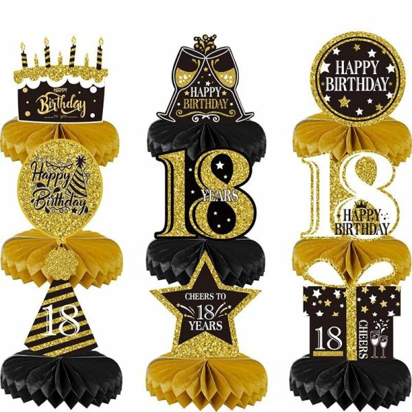 Glitter Gold 18Th Birthday Honeycomb 9Pk  |   Table Centrepieces