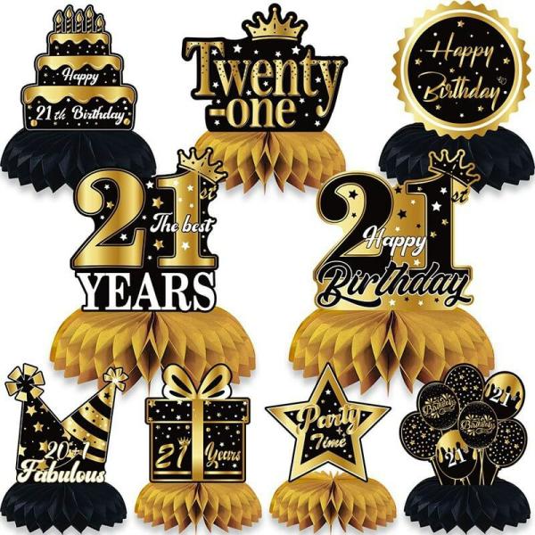 Glitter Gold 21St Birthday Honeycomb 9Pk  |   Table Centrepieces