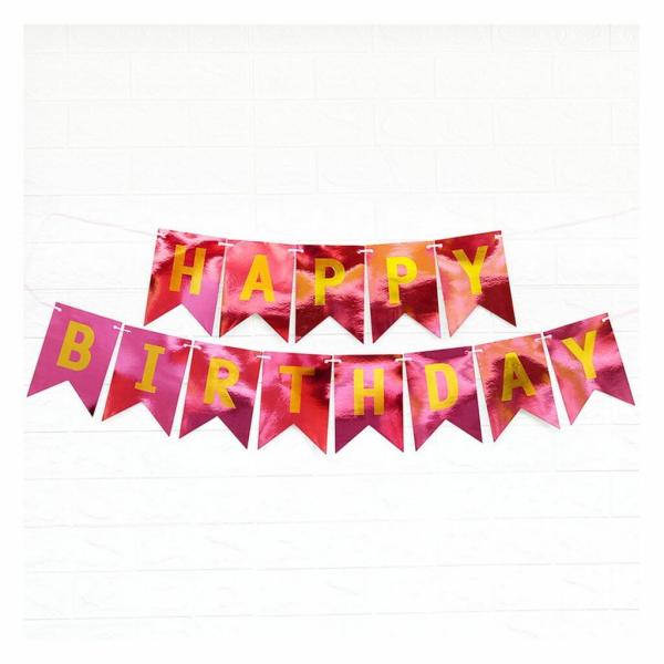 Glitter Hot Pink Happy Birthday Paper Bunting  |   Party Banners