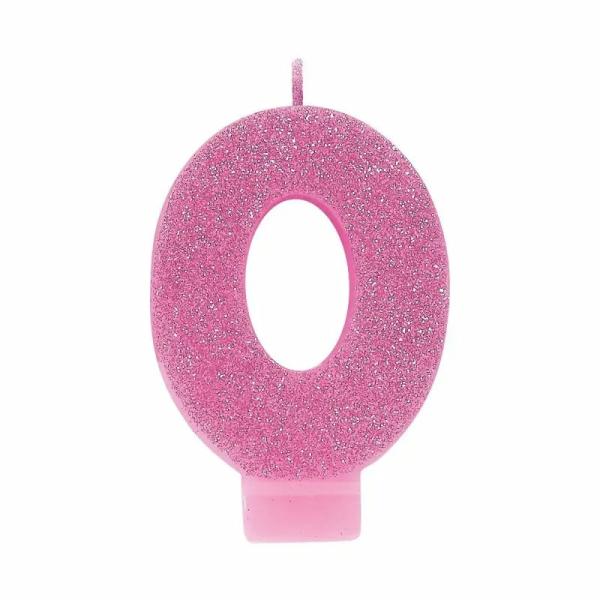 Glitter Pink Number 0 Candle  |   Candles