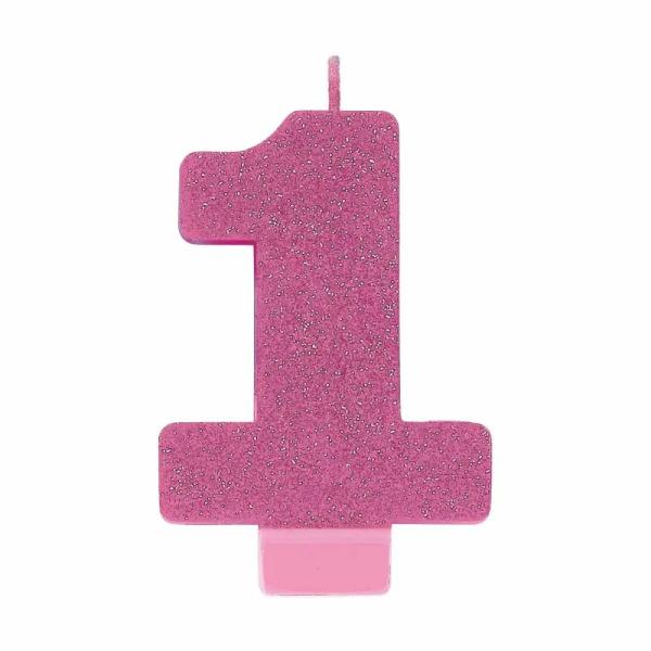 Glitter Pink Number 1 Candle  |   Candles