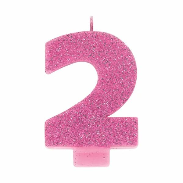 Glitter Pink Number 2 Candle  |   Candles