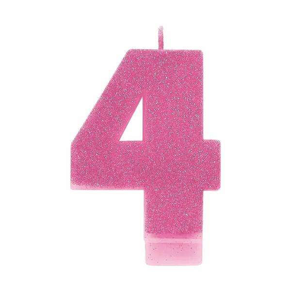 Glitter Pink Number 4 Candle  |   Candles